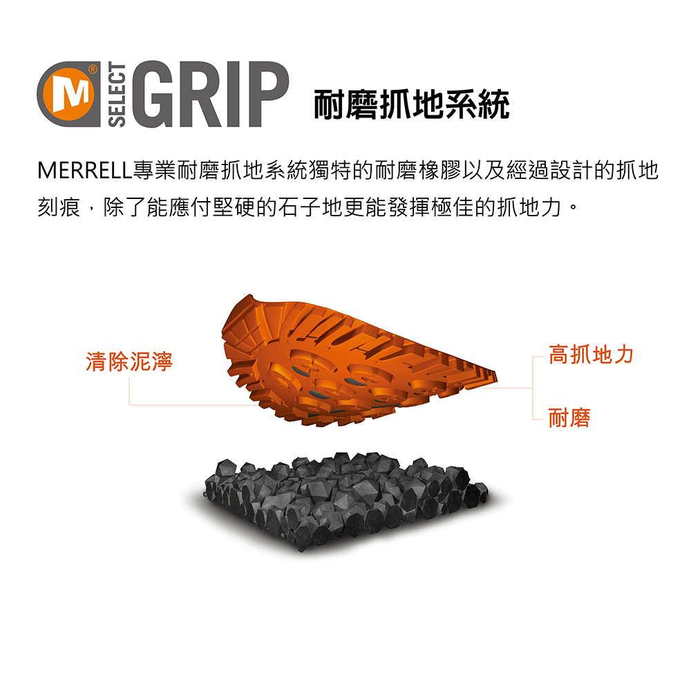 MERRELL KIDS 童鞋專業耐磨抓地系統,除了能應付堅硬的石子地更能發揮極佳的抓地力